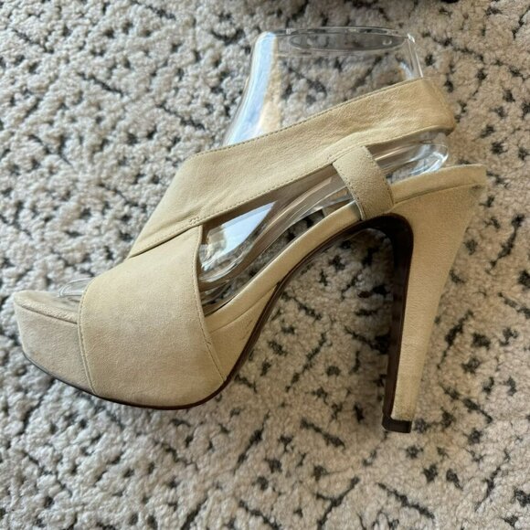 Diane‎ Von Furstenberg Beige Suede Peep-Toe Heels 4.5" Stiletto Sandals Size 8.5 - Picture 9 of 14